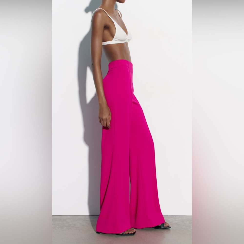 Zara Bright Pink Long Flowy Pants XL NWT